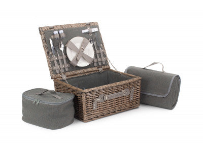 Basket, 2 PERSON GREY TWEED HAMPER
