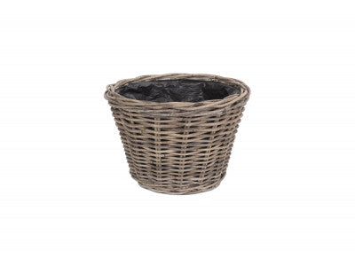 Basket, SMALL TAPERED RATTAN ROUND PLANTER with PLASTIC LINING