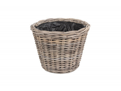Basket, LARGE TAPERED RATTAN ROUND PLANTER with PLASTIC LINING