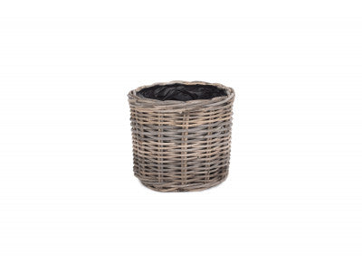 Basket, SMALL RATTAN ROUND PLANTER with PLASTIC LINING