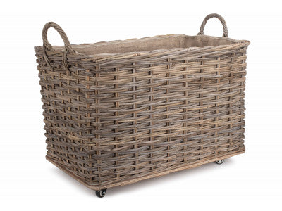 Basket, LARGE WHEELED RATTAN CORDURA LINED LOG BASKET