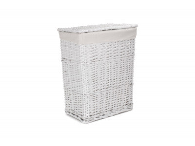 Basket, SMALL WHITE WICKER LAUNDRY HAMPER BASKET
