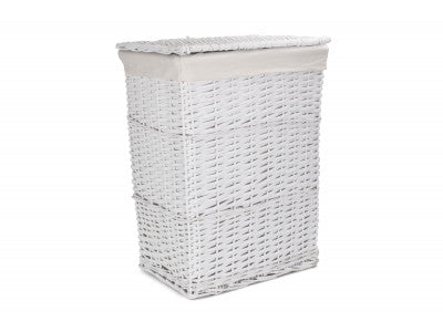 Basket, LARGE WHITE WICKER LAUNDRY HAMPER BASKET