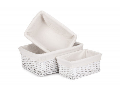 Basket, Set of 3 WHITE WICKER STORAGE BASKETS 