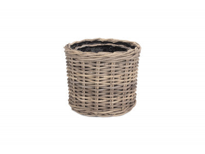 Basket, Set of 2 RATTAN ROUND PLANTER with PLASTIC LINING 