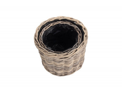 Basket, Set of 2 RATTAN ROUND PLANTER with PLASTIC LINING 