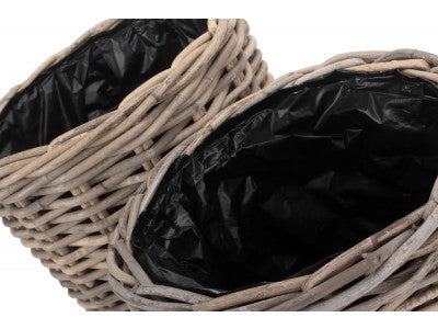 Basket, Set of 2 RATTAN ROUND PLANTER with PLASTIC LINING 