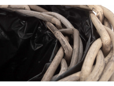 Basket, Set of 2 RATTAN ROUND PLANTER with PLASTIC LINING 