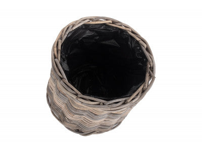 Basket, SMALL RATTAN ROUND PLANTER with PLASTIC LINING