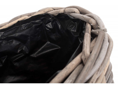 Basket, SMALL RATTAN ROUND PLANTER with PLASTIC LINING