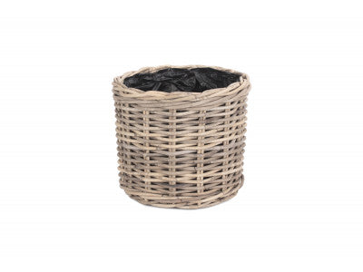 Basket, MEDIUM RATTAN ROUND PLANTER with PLASTIC LINING