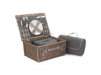 Basket, 2 PERSON GREY TWEED HAMPER