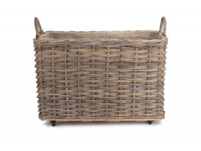 Basket, LARGE WHEELED RATTAN CORDURA LINED LOG BASKET