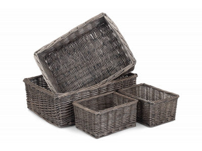 Basket, ANTIQUE WASH FINISH TRAY SET 4 - NO LINING