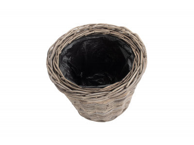 Basket, Set of 2 TAPERED RATTAN ROUND PLANTER with PLASTIC LINING 