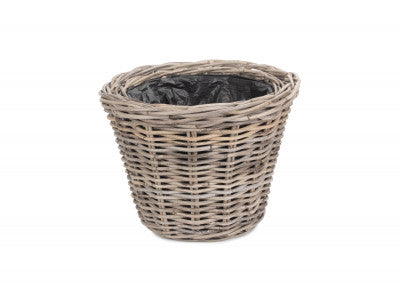 Basket, Set of 2 TAPERED RATTAN ROUND PLANTER with PLASTIC LINING 