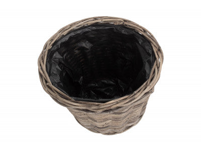 Basket, SMALL TAPERED RATTAN ROUND PLANTER with PLASTIC LINING
