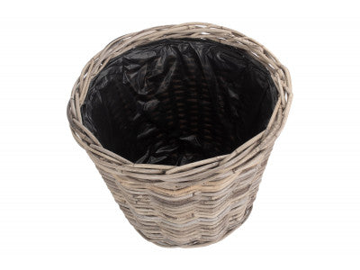 Basket, LARGE TAPERED RATTAN ROUND PLANTER with PLASTIC LINING