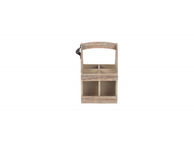 Basket, OAK EFFECT 4 BEER BOTTLE CARRIER with BOTTLE OPENER
