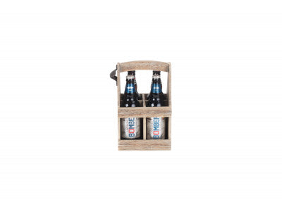 Basket, OAK EFFECT 4 BEER BOTTLE CARRIER with BOTTLE OPENER
