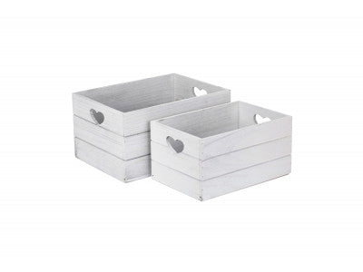 Basket, Set of 2 VINTAGE HEART CUT-OUT CRATE 
