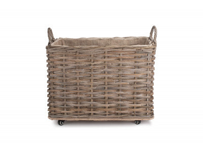 Basket, SMALL WHEELED RATTAN CORDURA LINED LOG BASKET