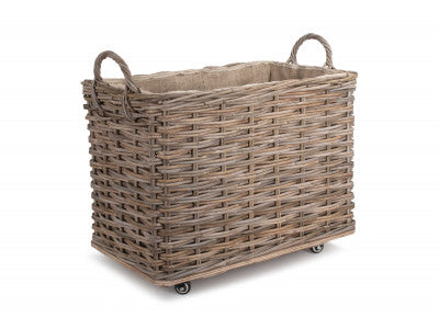 Basket, SMALL WHEELED RATTAN CORDURA LINED LOG BASKET