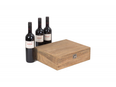 Basket, THREE BOTTLE OAK EFFECT WOODEN BOX