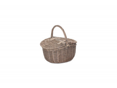 Basket, SMALL ANTIQUE WASH FINISH OVAL PICNIC BASKET