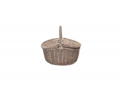 Basket, SMALL ANTIQUE WASH FINISH OVAL PICNIC BASKET