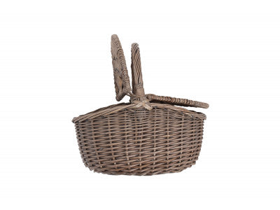 Basket, SMALL ANTIQUE WASH FINISH OVAL PICNIC BASKET