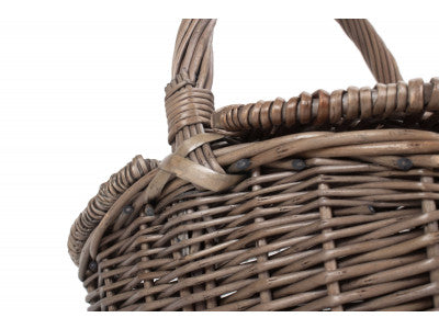 Basket, SMALL ANTIQUE WASH FINISH OVAL PICNIC BASKET