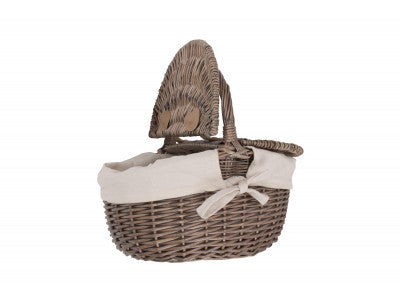 Basket, SMALL ANTIQUE WASH FINISH OVAL PICNIC BASKET with WHITE LINING