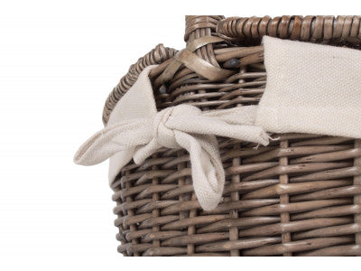 Basket, SMALL ANTIQUE WASH FINISH OVAL PICNIC BASKET with WHITE LINING