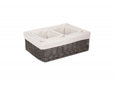 Basket, Set of 4 ANTIQUE WASH FINISH TRAY with LINING 