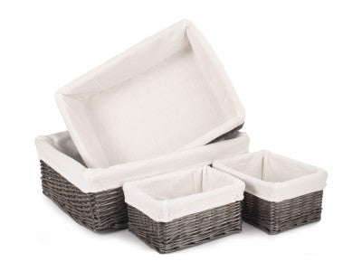 Basket, Set of 4 ANTIQUE WASH FINISH TRAY with LINING 