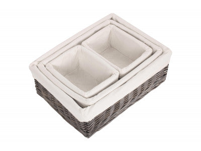 Basket, Set of 4 ANTIQUE WASH FINISH TRAY with LINING 