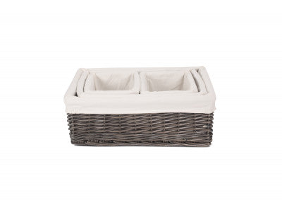 Basket, Set of 4 ANTIQUE WASH FINISH TRAY with LINING 
