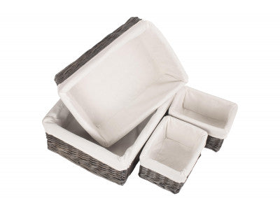 Basket, Set of 4 ANTIQUE WASH FINISH TRAY with LINING 