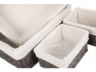 Basket, Set of 4 ANTIQUE WASH FINISH TRAY with LINING 