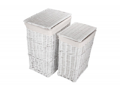 Basket, Set of 2 WHITE WICKER LAUNDRY HAMPER BASKET 
