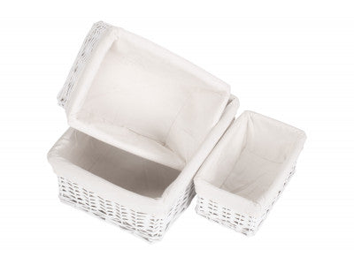 Basket, Set of 3 WHITE WICKER STORAGE BASKETS 