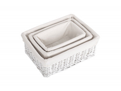 Basket, Set of 3 WHITE WICKER STORAGE BASKETS 