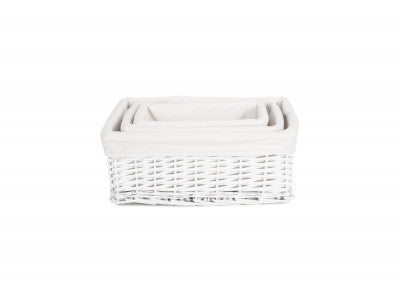 Basket, Set of 3 WHITE WICKER STORAGE BASKETS 
