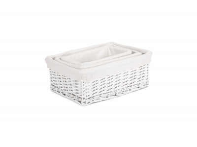 Basket, Set of 3 WHITE WICKER STORAGE BASKETS 