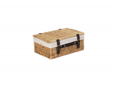 "Basket, 14" WICKER HAMPER with WHITE LINING"