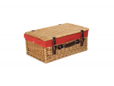 "Basket, 18" BUFF HAMPER with RED LINING"