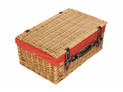 "Basket, 18" BUFF HAMPER with RED LINING"