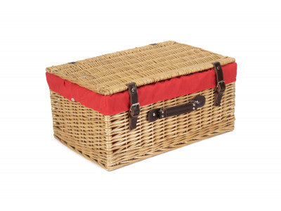 "Basket, 20" BUFF HAMPER with RED LINING"