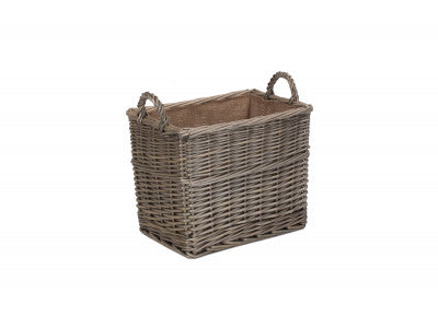 Basket, SMALL RECTANGULAR LINED WICKER LOG / STORAGE BASKET